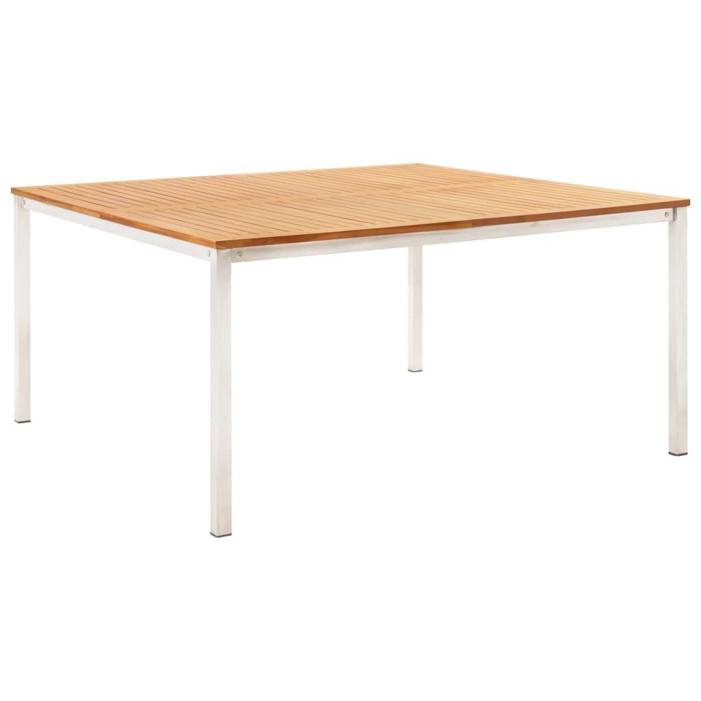 Havespisebord 150x150x75 cm massivt teaktræ og rustfrit stål