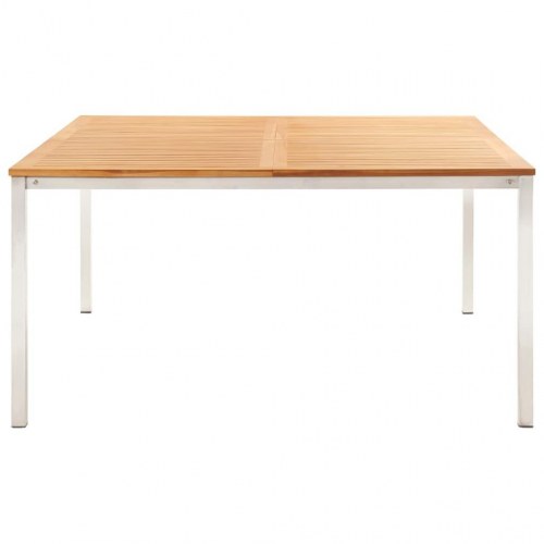 Havespisebord 150x150x75 cm massivt teaktræ og rustfrit stål