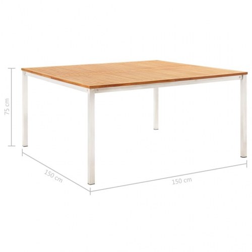 Havespisebord 150x150x75 cm massivt teaktræ og rustfrit stål