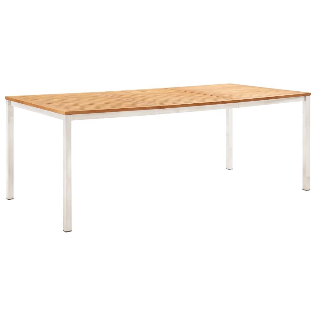 Havespisebord 200x100x75 cm massivt teaktræ og rustfrit stål