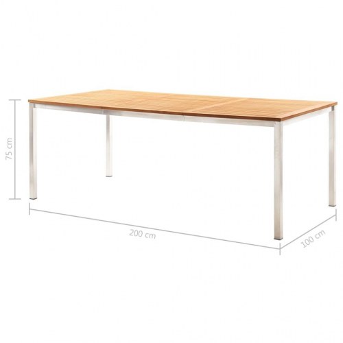 Havespisebord 200x100x75 cm massivt teaktræ og rustfrit stål