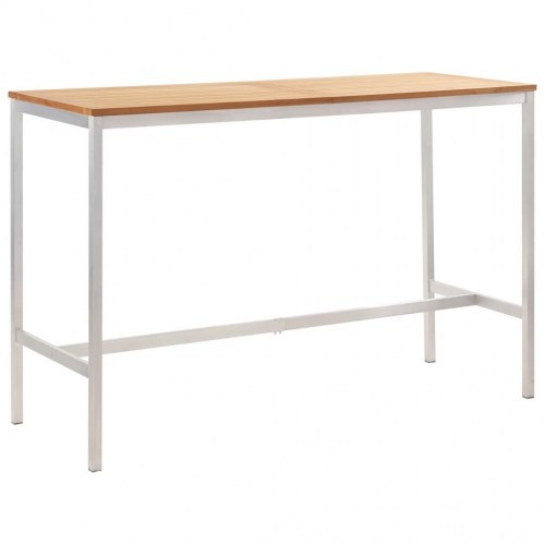 Barbord 160x60x105 cm massivt teaktræ og rustfrit stål