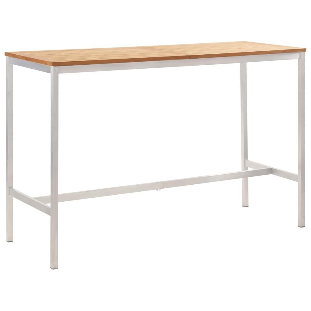 Barbord 160x60x105 cm massivt teaktræ og rustfrit stål