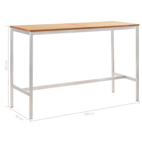 Barbord 160x60x105 cm massivt teaktræ og rustfrit stål