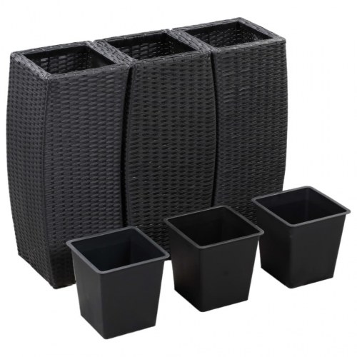 Hævede plantekasser 3 stk. polyrattan sort
