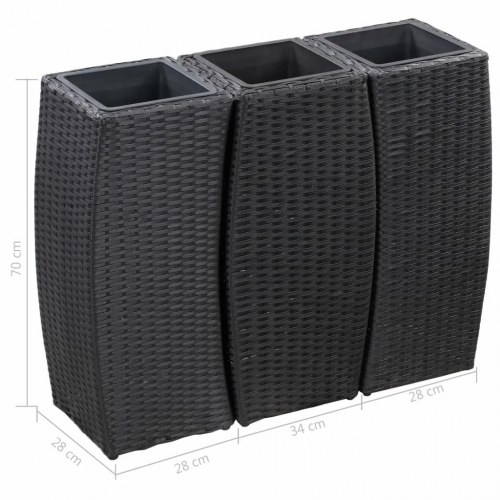 Hævede plantekasser 3 stk. polyrattan sort
