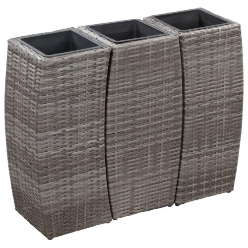 Forhøjede plantekrukker 3 stk. polyrattan grå