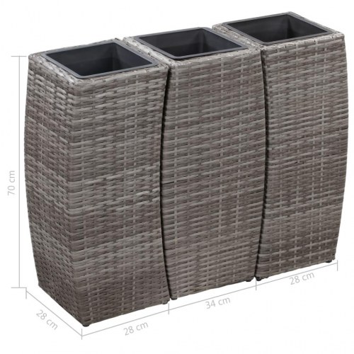 Forhøjede plantekrukker 3 stk. polyrattan grå