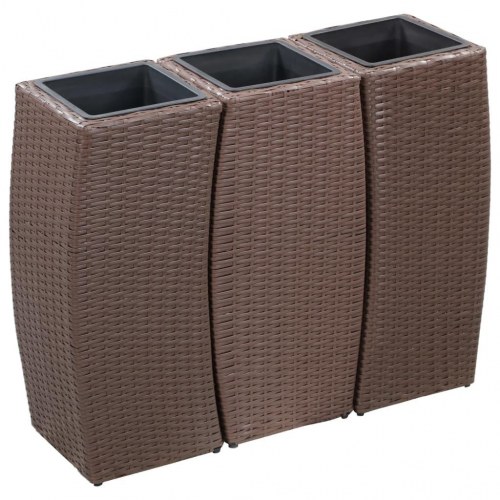 Plantekrukker 3 stk. polyrattan brun