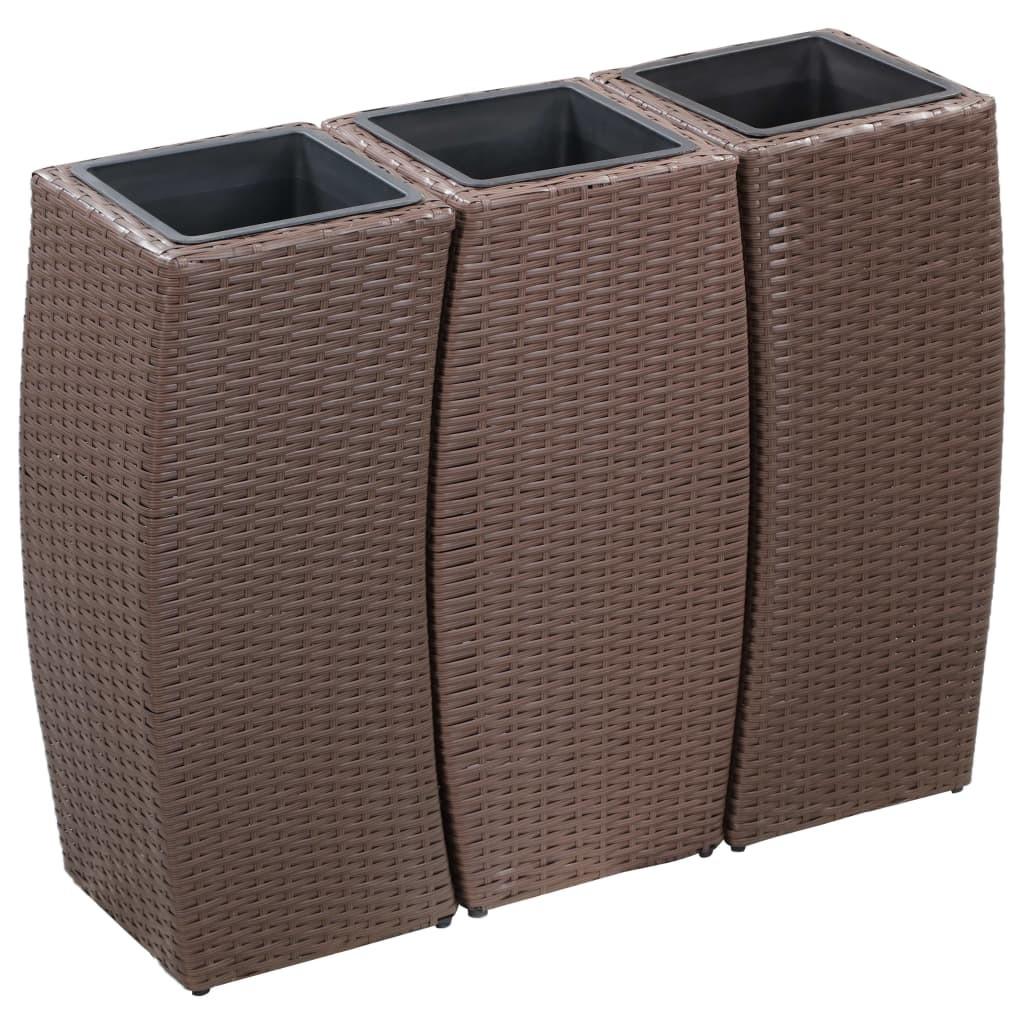 Plantekrukker 3 stk. polyrattan brun