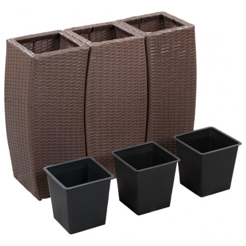 Plantekrukker 3 stk. polyrattan brun