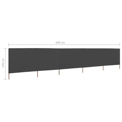 5-panels læsejl 600x120 cm stof antracitgrå