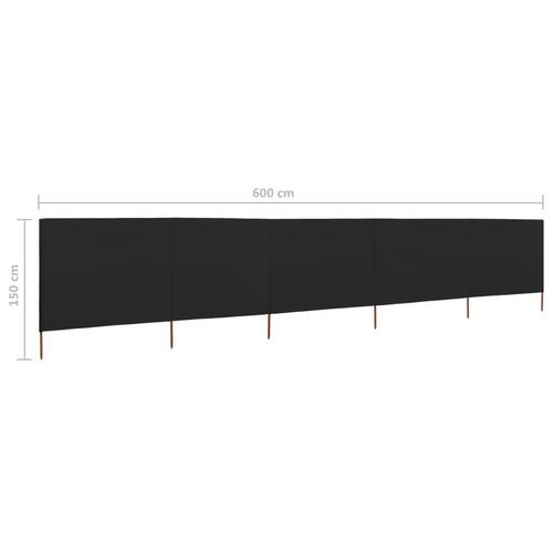 5-panels læsejl 600x120 cm stof sort