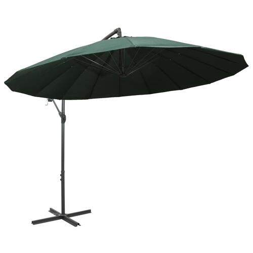 Hængende parasol 3 m aluminiumsstang grøn