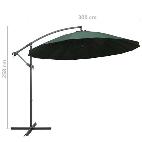 Hængende parasol 3 m aluminiumsstang grøn