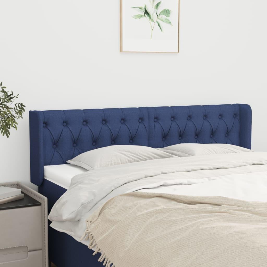 Sengegavl med kanter 163x16x78/88 cm stof blå billede