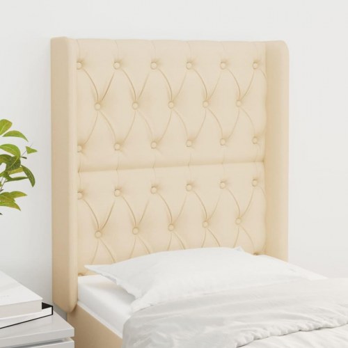 Sengegavl med kanter 83 x 16 x 118/128 cm stof cremefarvet
