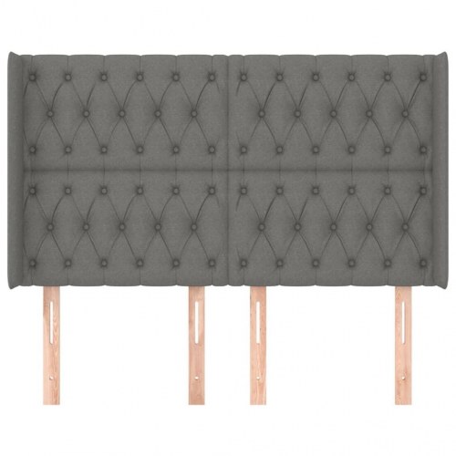 Sengegavl med kanter i stof 147 x 16 x 118/128 cm - mørkegrå