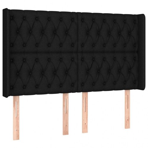Sengegavl med kanter i stof 163 x 16 x 118/128 cm - sort