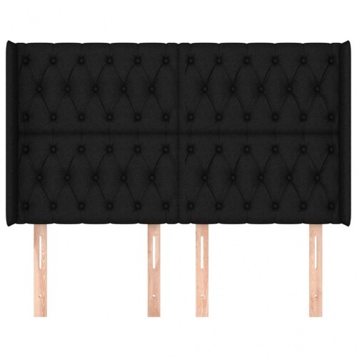 Sengegavl med kanter i stof 163 x 16 x 118/128 cm - sort