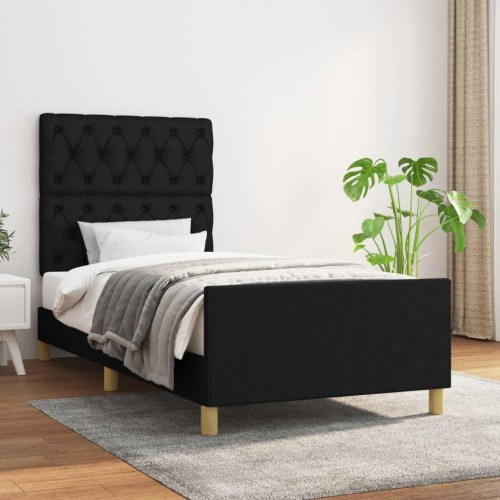 Sengeramme med sengegavl 80x200 cm - stof, sort