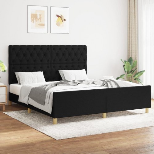 Sengeramme med sengegavl 160x200 cm - stof, sort