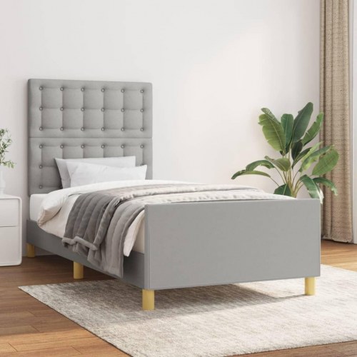Sengeramme med sengegavl 90×200 cm - stof, lysegrå