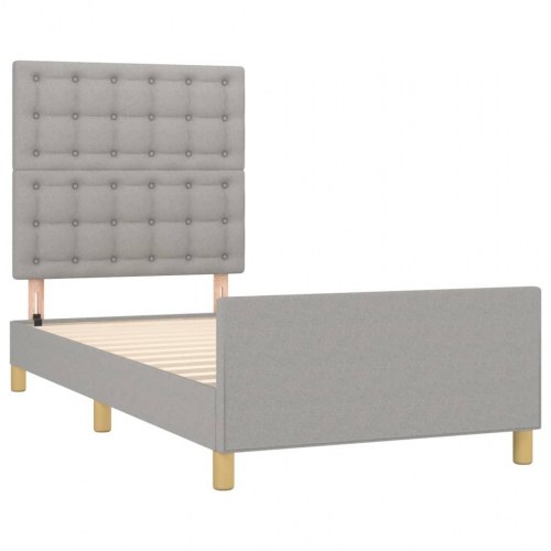 Sengeramme med sengegavl 90×200 cm - stof, lysegrå