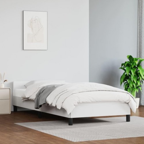 Sengeramme med hovedgærde - kunstlæder, hvid 100x200 cm
