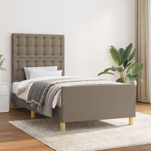 Sengeramme med sengegavl 90x200 cm - stof, gråbrun