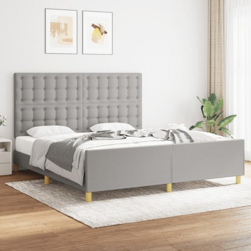 Sengeramme med sengegavl 180x200 cm - stof, lysegrå