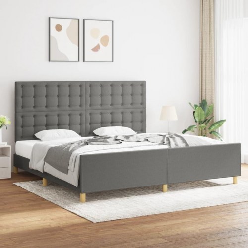 Sengeramme med sengegavl 200x200 cm - stof, mørkegrå
