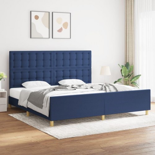 Sengeramme 200x200 cm med sengegavl - stof, blå