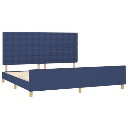 Sengeramme 200x200 cm med sengegavl - stof, blå
