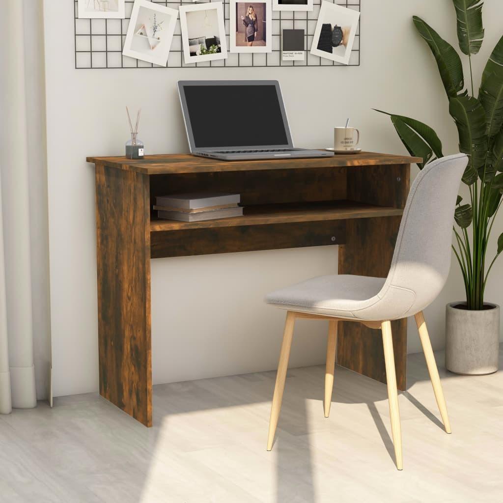 Skrivebord 90x50x74 cm konstrueret træ røget egetræsfarve