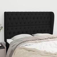 Sengegavl med kanter 147x23x118/128 cm stof sort