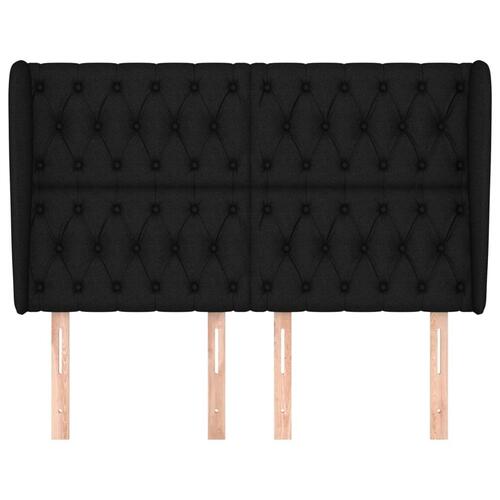 Sengegavl med kanter 147x23x118/128 cm stof sort