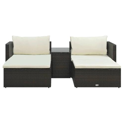 Haveloungesæt 5 dele med hynder polyrattan brun