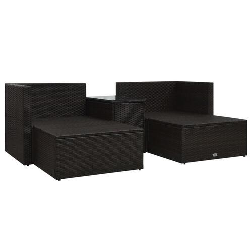 Haveloungesæt 5 dele med hynder polyrattan brun