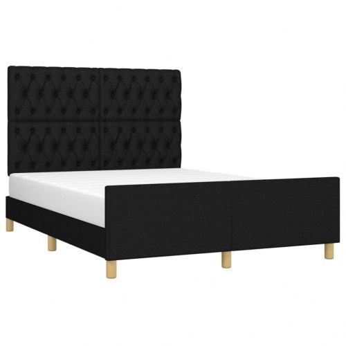Sengeramme med sengegavl 140x190 cm - stof, sort