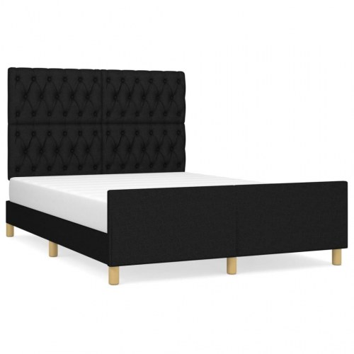 Sengeramme med sengegavl 140x200 cm - stof, sort