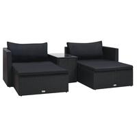 Haveloungesæt 5 dele med hynder polyrattan sort