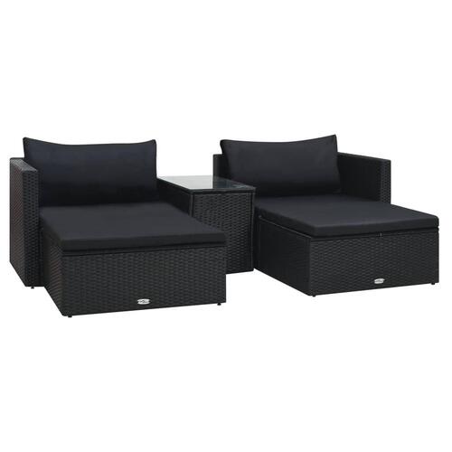 Haveloungesæt 5 dele med hynder polyrattan sort
