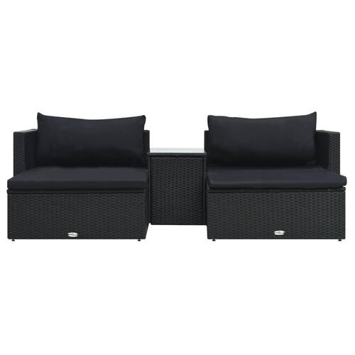 Haveloungesæt 5 dele med hynder polyrattan sort