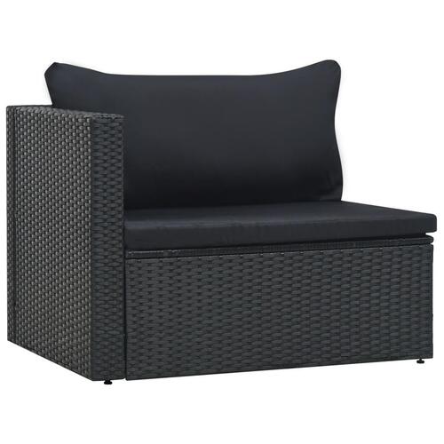Haveloungesæt 5 dele med hynder polyrattan sort