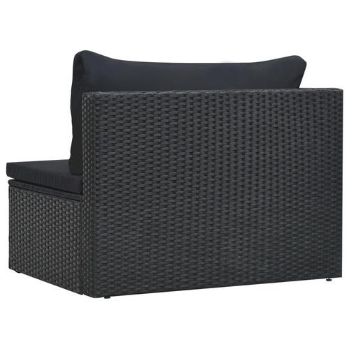 Haveloungesæt 5 dele med hynder polyrattan sort