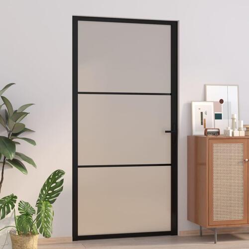 Dør 102,5x201,5 cm sikkerhedsglas mat glas og aluminium sort
