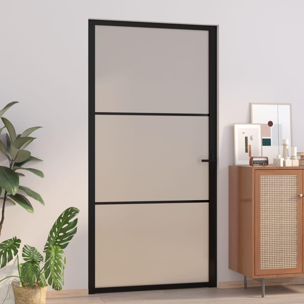 Dør 102,5x201,5 cm sikkerhedsglas mat glas og aluminium sort