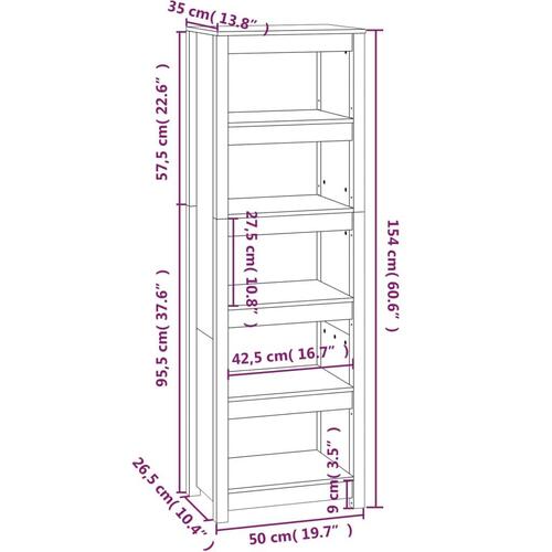 Bogreol 50x35x154 cm massivt fyrretræ hvid