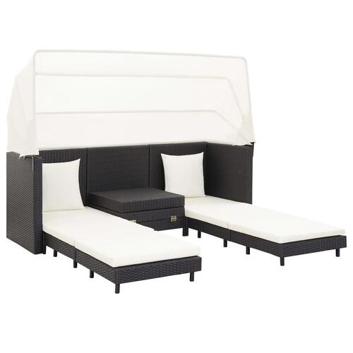 Udvidelig 3-personers sovesofa med tag polyrattan sort